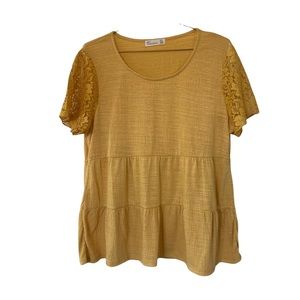 89th & Madison Mustard Tiered Scoop Neck Top